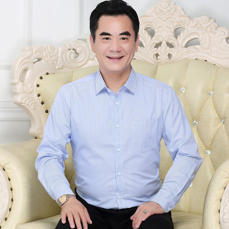 中老年长袖爸爸装夏季中年人衬衫 进财企鹅衬衫
