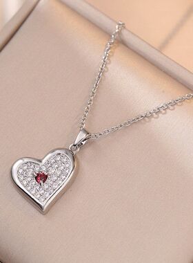 项链女 网红小红薯爱心时尚桃心红色锆石简约小众设计锁骨链