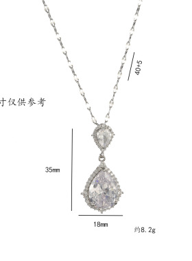 锆石钛钢毛衣链时尚大方水滴小众