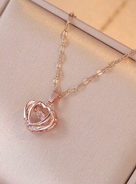 项链女新款跳动的心爱心灵动不掉色日韩风时尚情人节礼物钛钢项链