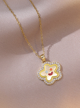 项链女网红彩色锆石小众星星笑脸镶钻彩色新款设计感气质钛钢项链