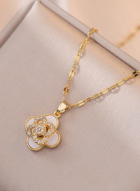 项链女网红时尚复古微镶锆石可旋转花朵个性简约小众设计饰品项链