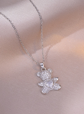 项链女跨境小熊爱心灵动项链日韩甜美气质个性小众设计满钻锁骨链