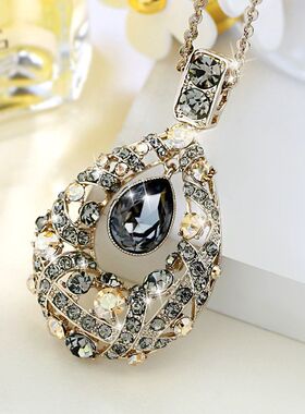 2025新款热销韩式潮流搭毛衣项链长款水滴闪钻时尚简约百搭颈链女