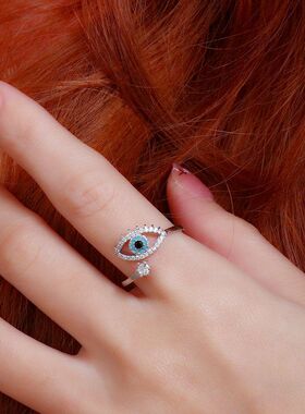 亚马逊欧美跨境恶魔之眼开口戒指时尚简约蓝眼睛食指女戒手饰批发