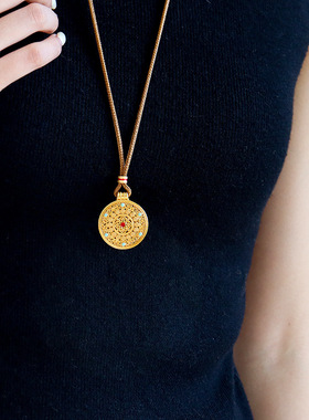 新中式沙金吉祥八宝罗盘吊坠项链