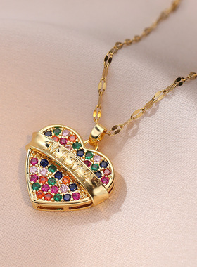 钛钢项链女 日韩风时尚爱心七彩妈妈跨境宴会婚庆项链网红锁骨链