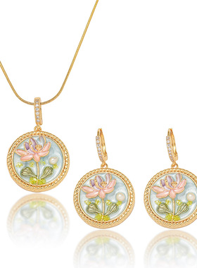 项链女 法式天然淡水珍珠滴釉复古风耳环套装森系项链跨境锁骨链