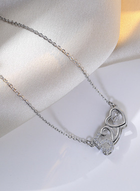钛钢项链女 ins时尚爱心锆石吊坠浪漫我爱你灵动520跳动的心项链