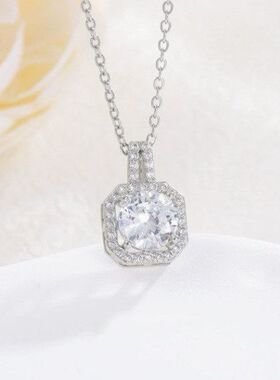 新款韩版时尚小众设计高级气质感吊坠网红颈链方形满钻轻奢风项链