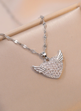 项链女 日韩风时尚简约网红爱心气质爱心天使翅膀项链网红锁骨链