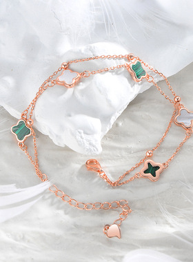 新款纯银s925四叶草双层五花手链设计感轻奢小众送女友闺蜜礼物