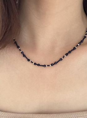 眼观S925银切面蓝沙石银珠项链