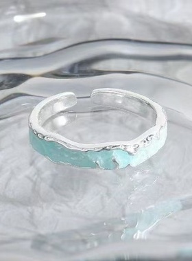 S925银小众设计滴胶不规则戒指