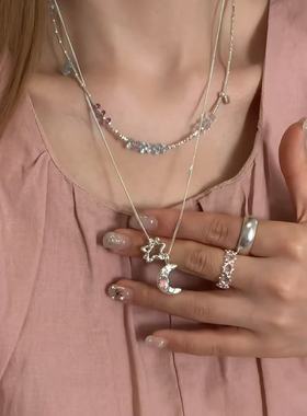 S925银韩系小众风实心星月项链