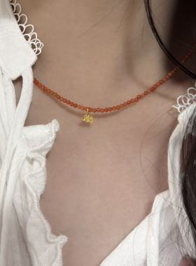 眼观S925银新中式风金色小象项链