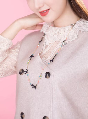 燕子国风项链珐琅毛衣礼物女新中式链欧美重工项个性风潮毛衣链