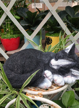 慵懒的猫咪树脂花园造景装饰摆件