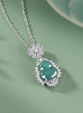 福禄双全纯银925项链女新中式国潮天然危料翡翠锁骨链ins葫芦