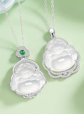 弥勒佛纯银925玉髓项链新中式国潮笑脸佛锁骨链ins风佛公锆石