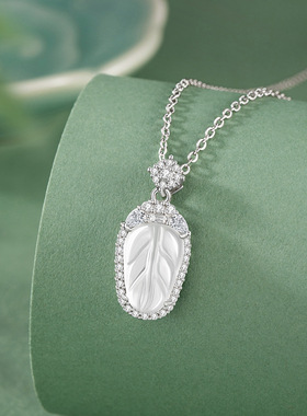 金枝玉叶纯银925项链女新中式国潮天然水沫玉锁骨链ins风树叶