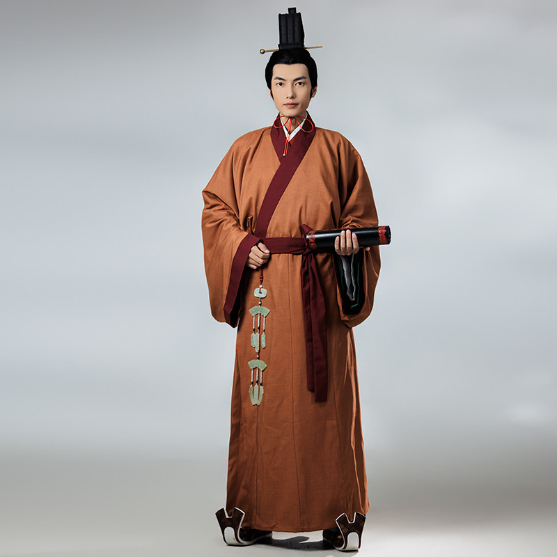 怀谷居【霜序】战国直裾袍汉服绿色红色男款棉麻秦汉魏晋曲裾原创,淘宝优惠券,粉丝福利购,淘宝优惠卷