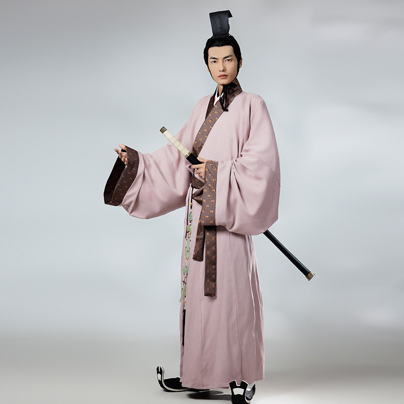 怀谷居【霜序】战国直裾袍汉服绿色红色男款棉麻秦汉魏晋曲裾原创,淘宝优惠券,粉丝福利购,淘宝优惠卷