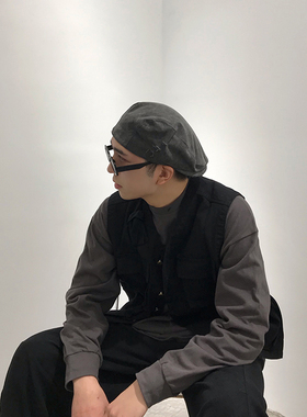 复古做旧街拍反戴贝雷帽女前进帽