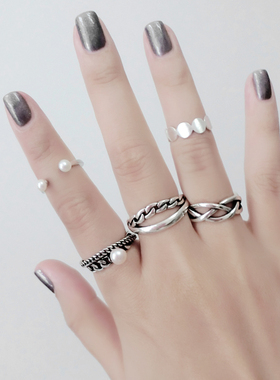 s925纯银戒指女日韩韩版潮人夸张开口链条可调节食指指环女