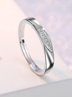 S925纯银戒指女款简约日韩版女求婚仿真钻戒渡白金银饰品活口开口