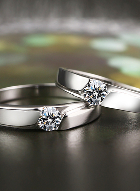 纯银莫桑石白金仿真风结婚钻戒