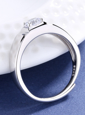 韩版S925男士莫桑石纯银戒指时尚个性仿真钻石钻戒潮人简约指环