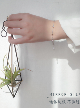 小麋人转运珠球球月亮弯刀文艺清新S925纯银细手链简约日韩礼物女
