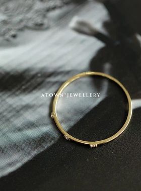 925纯银镀14k黄金戒指日系极格优雅间隔款3粒锆钻女戒尾戒指