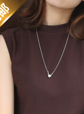 S925纯银简约森系珍珠项链女麋鹿角韩国锁骨链女生圣诞礼物