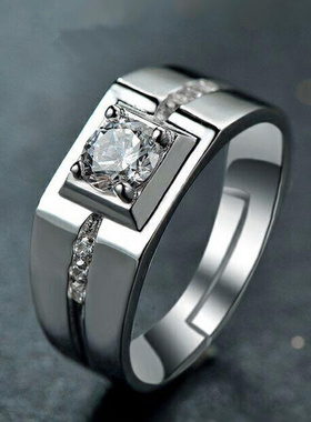 莫桑石纯银18K白金霸气大男款