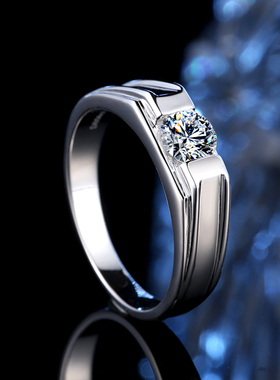 PT950男士钻戒钻石个性戒指男情侣对戒纯银莫桑石戒指潮男霸气