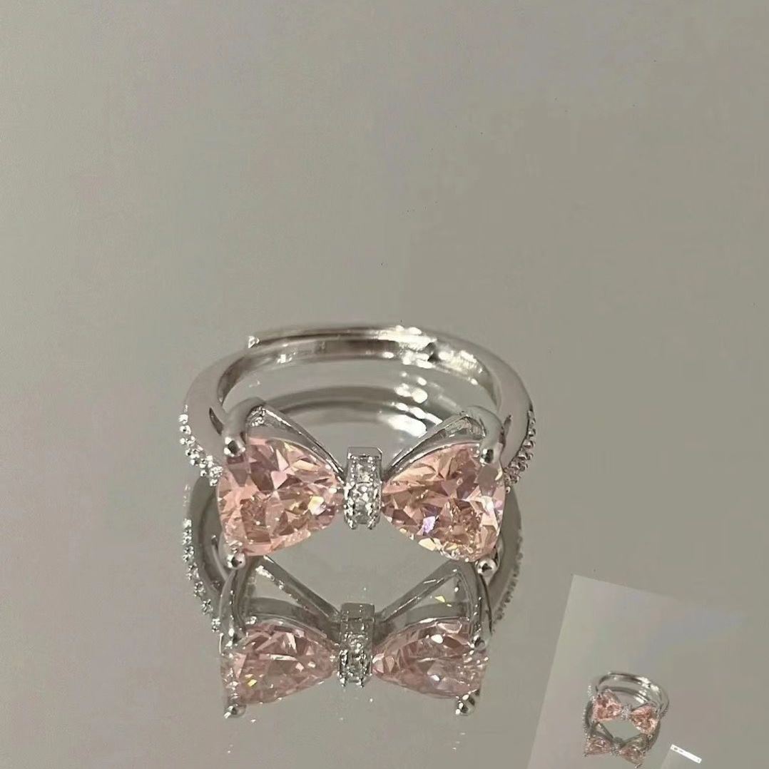 Girls' heart-breaking pink love ring female ins niche advanced opening adjustable index finger ring bestie ring