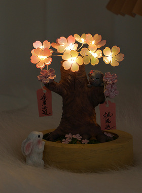 樱花许愿树手工小夜灯摆件创意办公室桌面家居卧室装饰品生日礼物