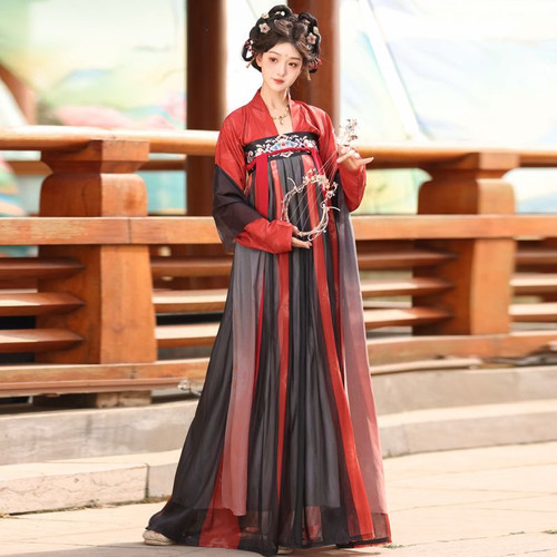 大码汉服女胖mm200斤唐制齐胸襦裙印花复原国风飘逸古风秋季套装 - 图3