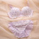 Wireless gathered embroidered bra set