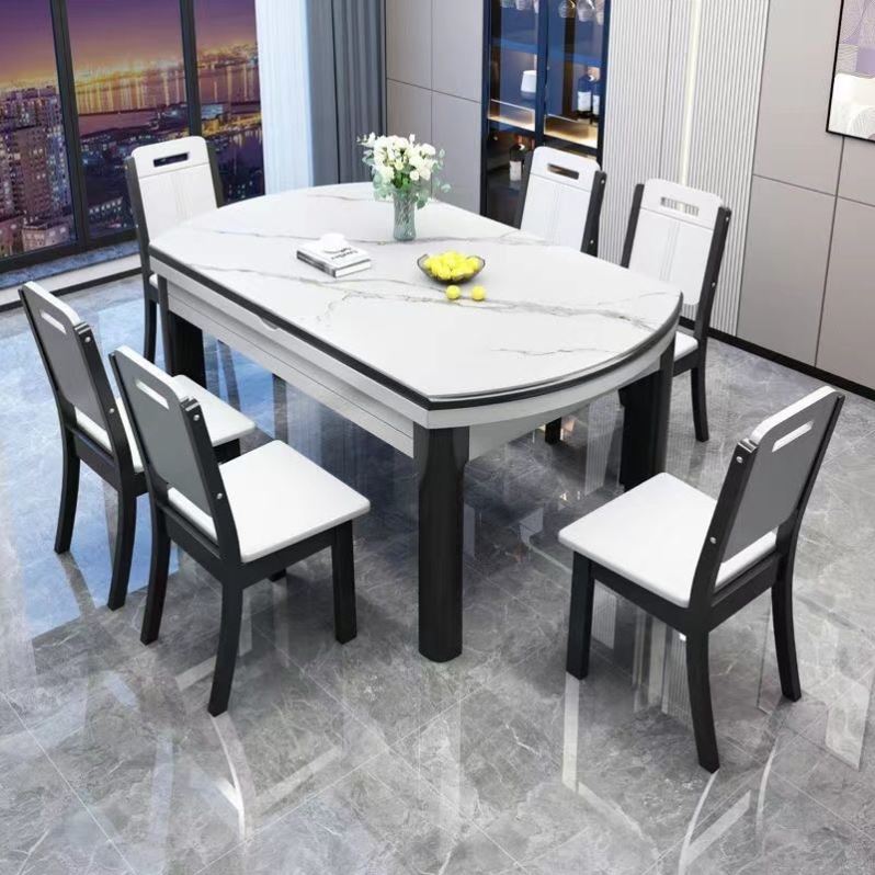 意式轻奢岩板餐桌家用可折叠现代简约桌椅组合实木伸缩小户型饭桌 - 图1