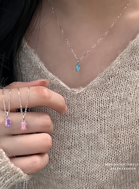 彩色小方糖S925银小众吊坠项链