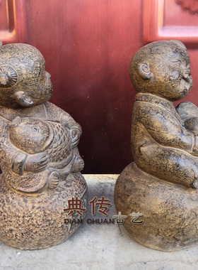 仿古石雕童子娃娃做旧人物