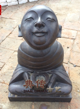 仿古石雕天然青石做旧人物摆件