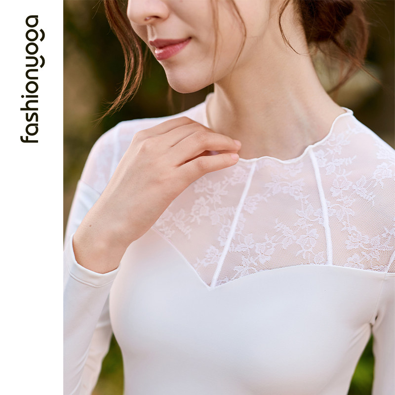 凡圣瑜伽服运动健身裸感带胸垫一体杯透气蕾丝拼接长袖FC15355,淘宝优惠券,粉丝福利购,淘宝优惠卷