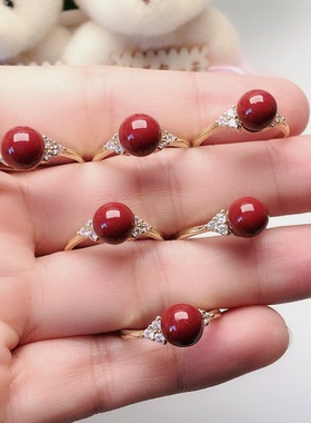 朱砂戒指转运珠情侣开口可调指