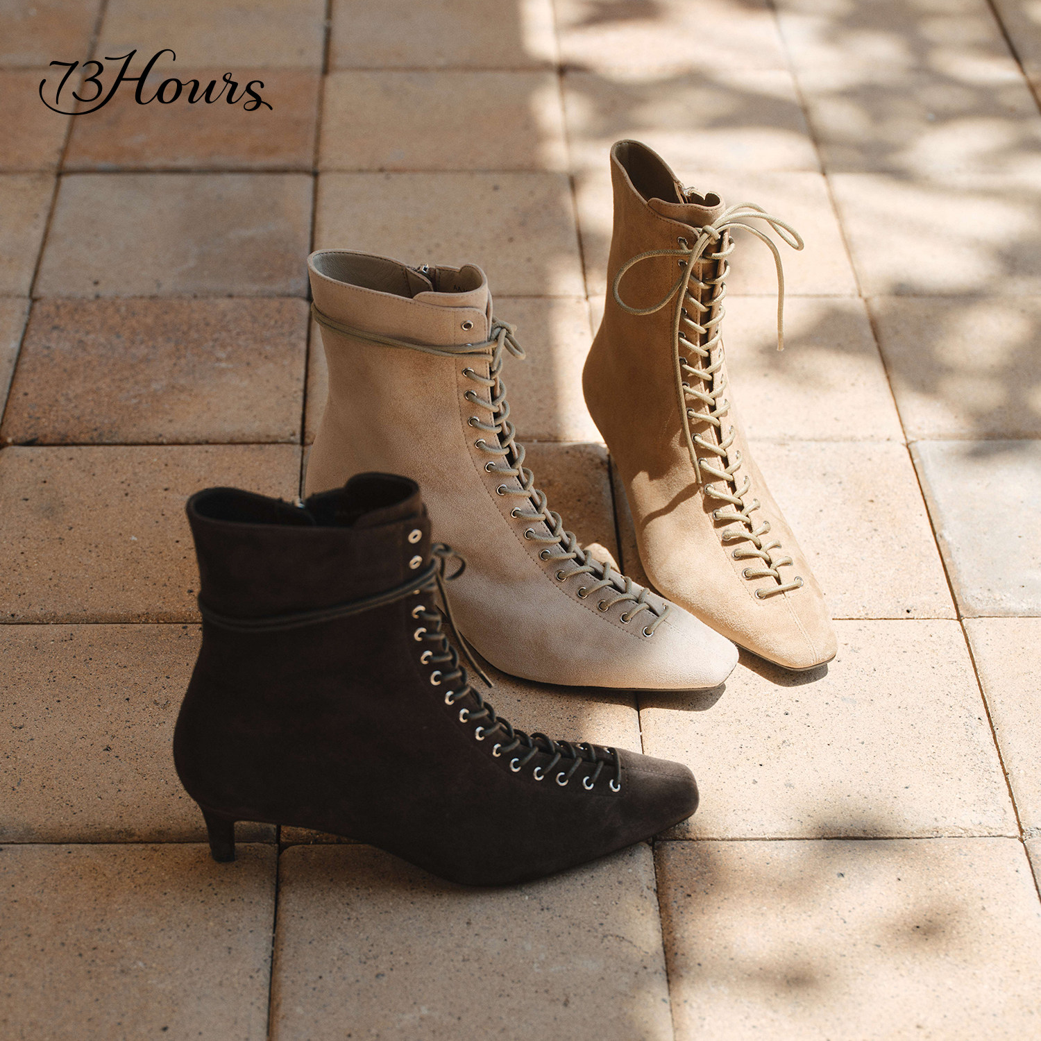 73hours女鞋混搭美学2025冬新款尖头短靴女波嬉风踝靴高跟时装靴,淘宝优惠券,粉丝福利购,淘宝优惠卷