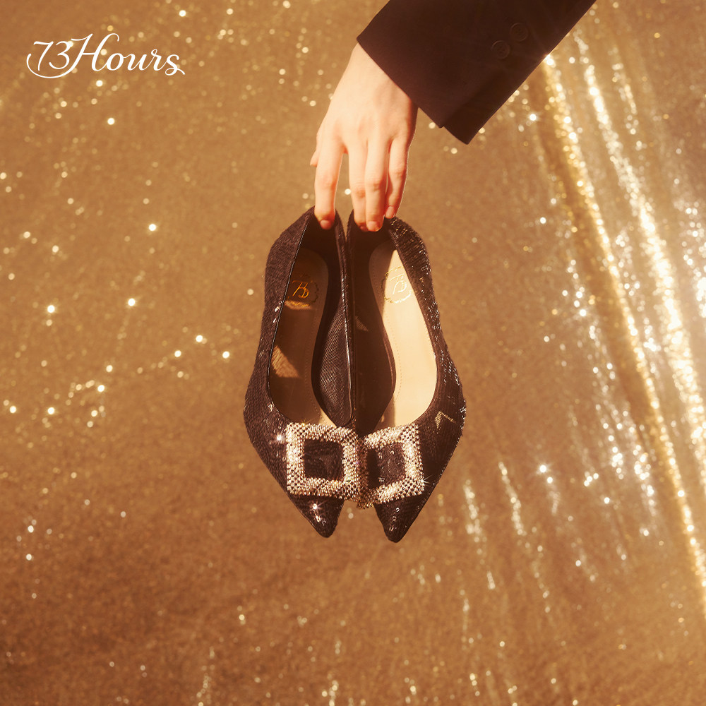 73hours女鞋即兴舞曲春秋新款水钻尖头黑色高跟鞋婚鞋单鞋宴会鞋,淘宝优惠券,粉丝福利购,淘宝优惠卷