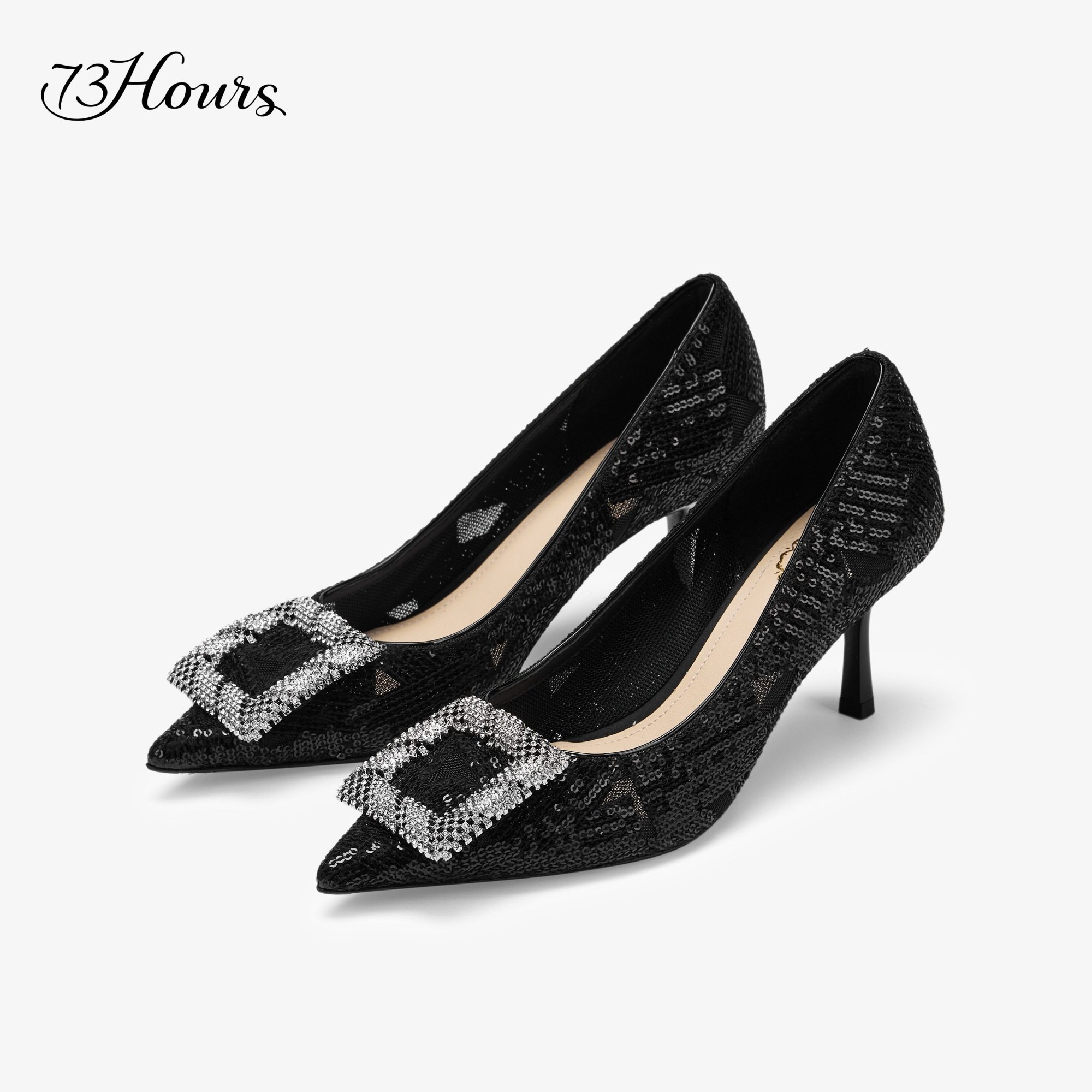 73hours女鞋即兴舞曲春秋新款水钻尖头黑色高跟鞋婚鞋单鞋宴会鞋,淘宝优惠券,粉丝福利购,淘宝优惠卷